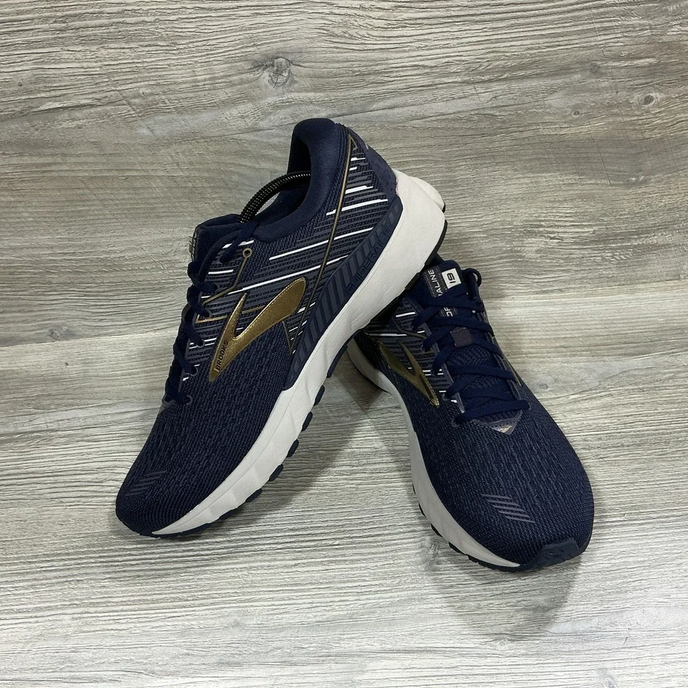 Brooks Adrenaline GTS 19 Mens Running Shoes Navy Gold Sneakers Size 11.5 D